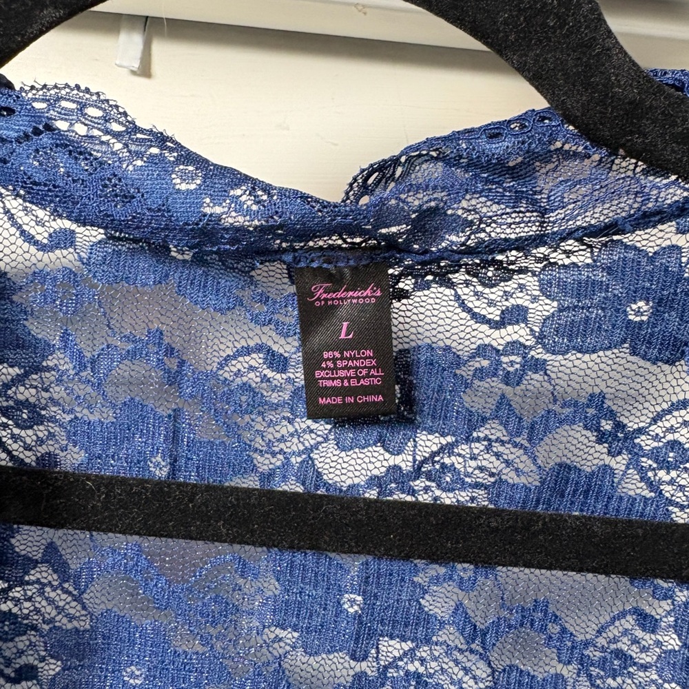 Blue Lace Halter Teddy and Matching Robe - Picture 2 of 5